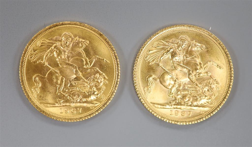 Two 1967 gold specimen sovereigns, cased